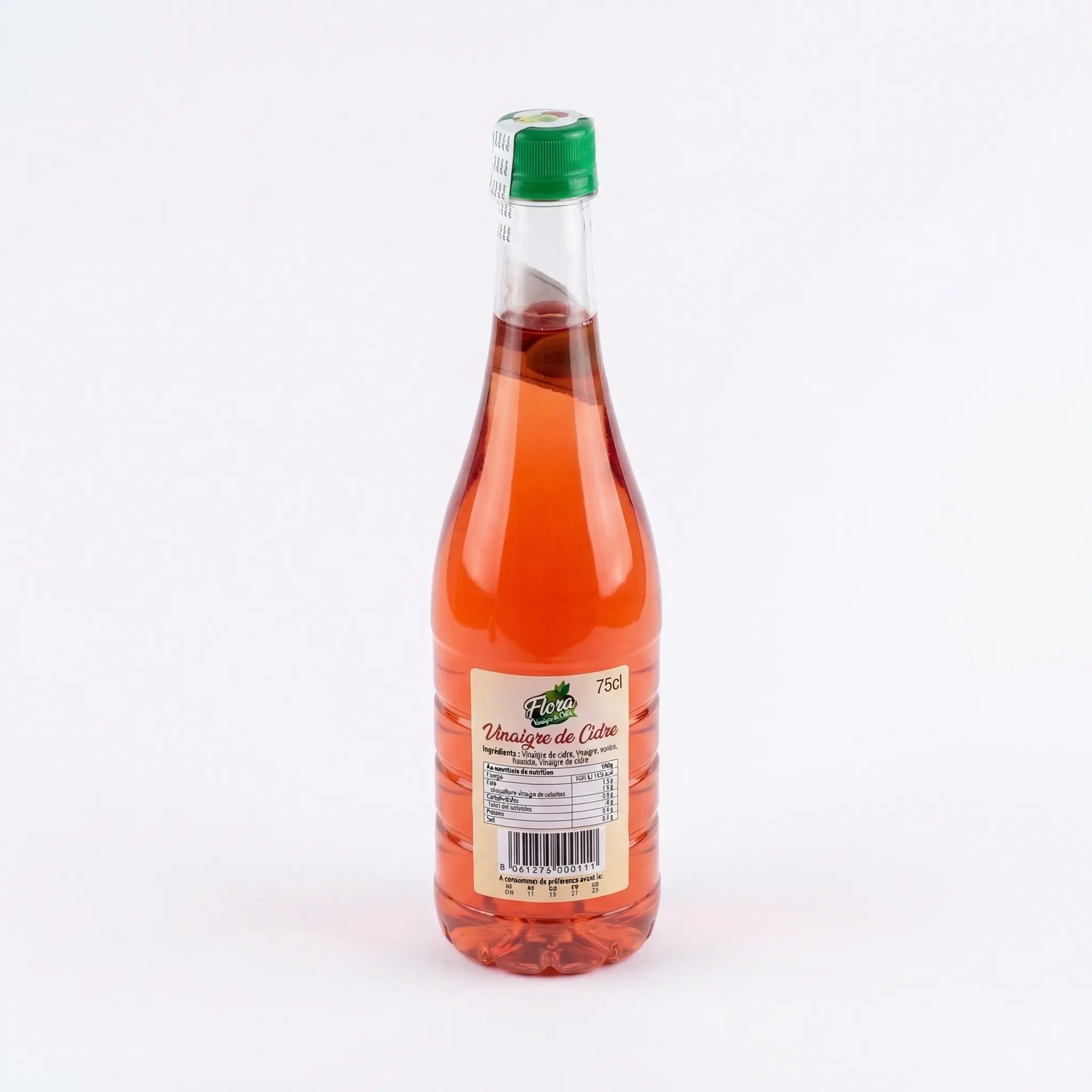 Étiquette arrière vinaigre cidre Flora ingrédients valeurs nutritionnelles
